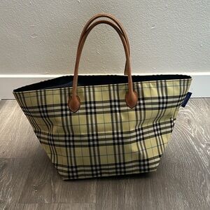 Authentic Burberry Burberry’s Nova Check off white yellow & blue tote bag purse